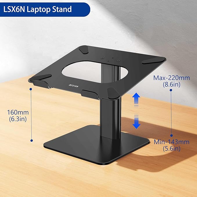 BESIGN LSX6N Laptop Stand, Ergonomic Adjustable Notebook Riser, Computer Holder, Laptop Mount Compatible with 10-15.6" Laptops, Black