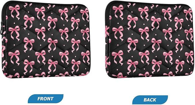 Laptop Case Sleeve, Pink Ribbon Bow Dots Black Pattern Shockproof Protective Computer Carrying Cover, Briefcase Handbags 13-13.3inch Laptop Sleeve Bag