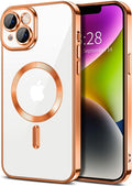 Hython Magnetic Clear for iPhone 14 Case with Camera Lens Protector [Compatible with MagSafe] Luxury Plating Edge Slim Soft TPU Cover Protective Phone Case for iPhone 14 6.1", Orange