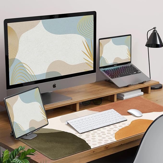 HAOCOO Boho Desk Mat, Computer Desk Pad, Large Mouse Pad for Desk, XXL Gaming Mousepad Cute for Desktop with Non-Slip Base, Waterproof Laptop Keyboard Mat for Office Home, Brown Beige