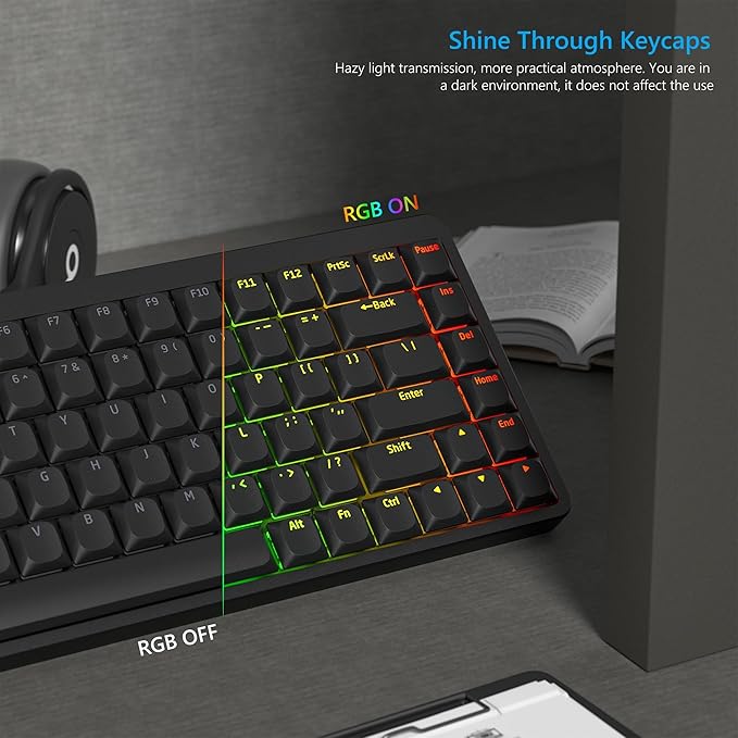 Womier Low Profile Keycaps for Mechanical Keyboard, Black Shine Through Keycaps, PBT Keyboard Key caps 60% 65% 75% 96% 100% for Cherry Gateron MX Switches, Black Backlight
