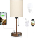 Dicoool Small Bedside Table lamp for Bedroom - 3 Color Temperatures Brown Bedside Lamps with USB C and A Ports, Pull Chain Table Lamps with AC Outlet, Black Nightstand Lamps for Kids Reading Study