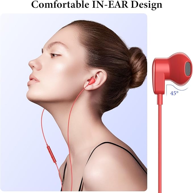 APETOO USB C Headphones for iPad Pro iPhone 17/Air/16e/15/16 Pro Max Plus, HiFi Stereo USB-C Wired Earbuds with Microphone Volume Control Type C Earphones for Samsung S25 S26 S24/S23/S22/S21/S20, Red