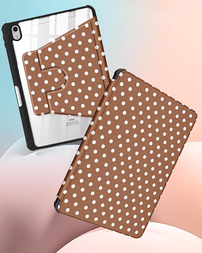 Uppuppy for iPad mini 7 Case (A17 Pro) for iPad mini 6th Generation Case - 360 Rotating Stand Folio Smart Cover with Pencil Holder for Women Girl, Brown Polka for Apple Tablet Mini 8.3 inch 2024/2021