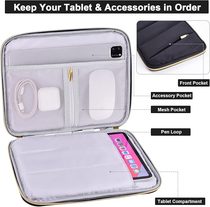 9-11 Inch Carrying Sleeve, Puffy Tablet Case Bag for iPad Pro 11-in (M5), iPad 10.9 (10th Gen), iPad Air 11-in (M2), Galaxy Tab S9/S8, Kindle scrible 2025 (Puffy Black, 9-11)