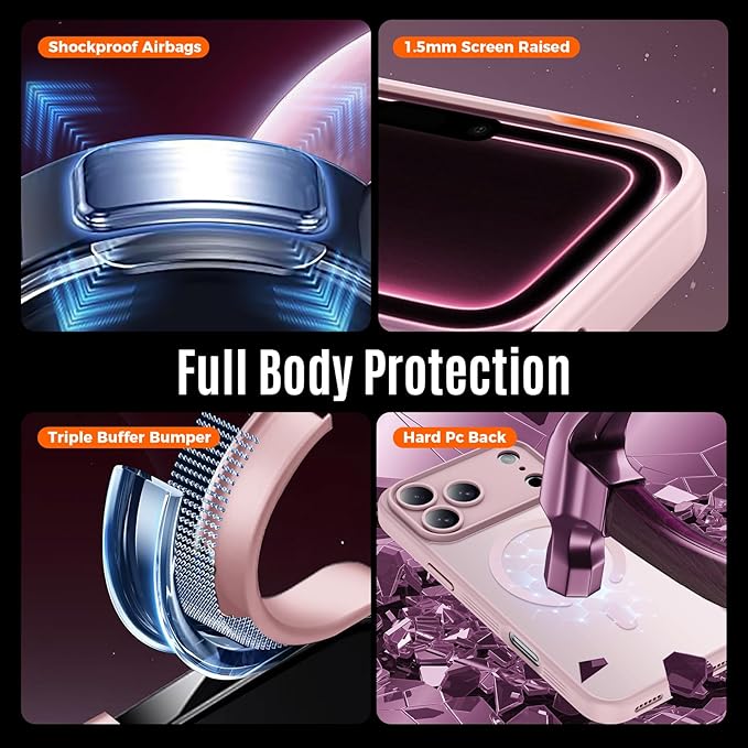Symcele Designed for iPhone 17 Pro Max Case, Compatible with MagSafe, [Camera Protection] [15FT Military Drop Protection] Shockproof Translucent Matte Anti-Slip Phone Case, 6.9", 6.9", Pink