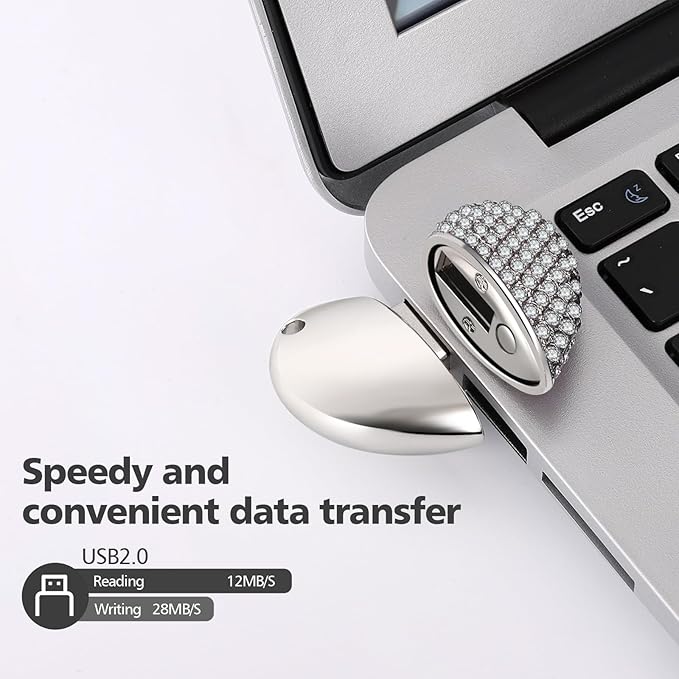 USB 2.0 Flash Drive,Cute Romantic Heart Shape USB Memory Stick,Thumb Drive for Photos, Music, Files Storage (Silver, 32, GB)