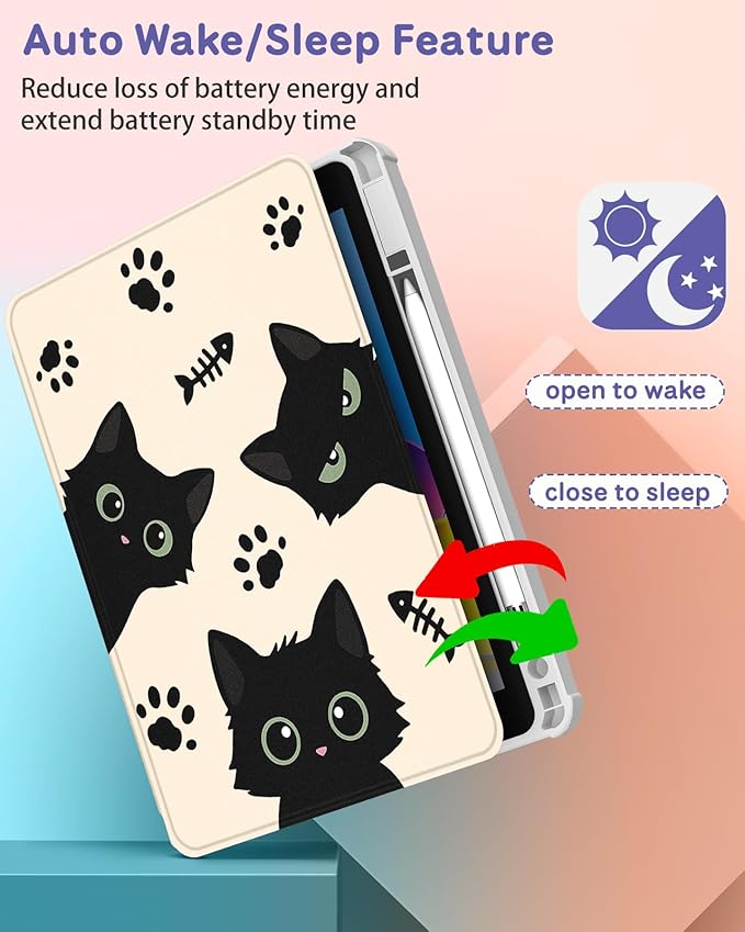 Uppuppy for iPad Air 13 inch Case(Air M4 2026/M3 2025/M2 2024), for iPad Pro 12.9 Case(6th/5th/4th/3rd/2nd/1st Gen) - 360 Rotating Smart Folio Cover with Pencil Holder for Women Girls, Black Cats