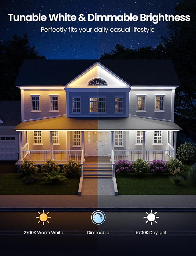 Lepro SW1 AI Smart Outdoor LED Strip Lights - 98.4ft IP65 Waterproof RGBCW Light Strips, 2700K-5700K Tunable Warm White, APP Control(No Remote), 2.4G Wi-Fi Lights for Holiday Decor, House, Porch, Eave