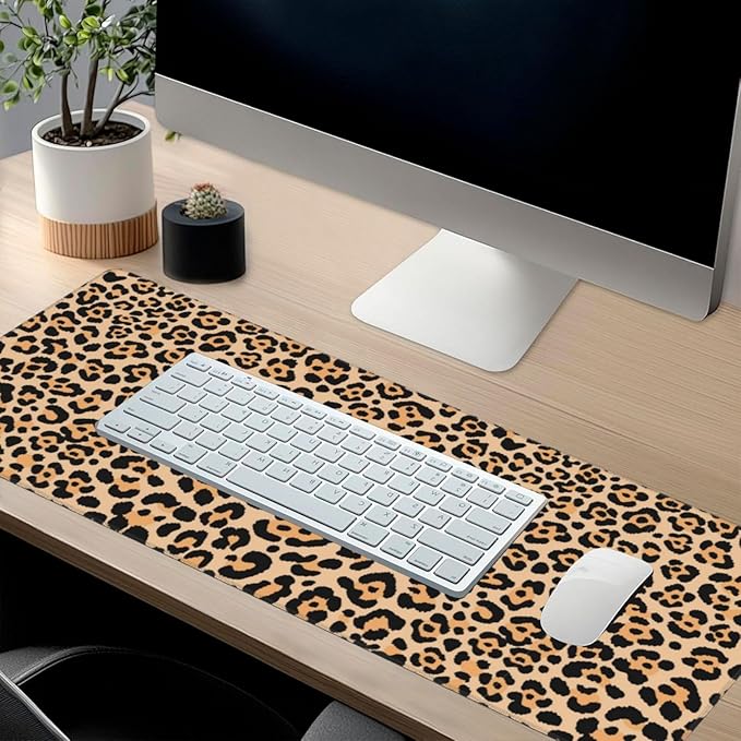 Leopard Animal Print Mouse Pads XXL Extended Mousepad with Stitched Edges Cheetah Non-Slip Rubber Base Computer Keyboard Pad Desk Mat for Home Office Desk Decor, 35.4" X 15.7"