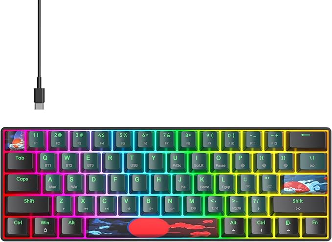 Fogruaden Wireless Gaming Keyboard, 60% Percent Mechanical Keyboard Wireless, Hot-Swappable Yellow Switch, RGB Wired/Bluetooth Keyboards for Win/Mac, 61 Keys NKRO (Soundwave)