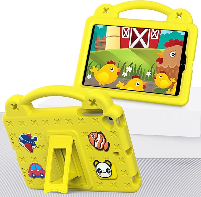 AKABEILA Compatible with Apple iPad mini 1/2/3/4/5 Tablet Case, Kids Friendly Universal Lightweight Shockproof Protective Case with Shoulder Strap & Stand Handle Yellow
