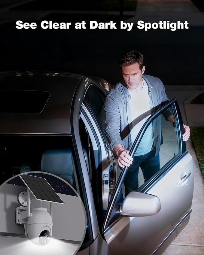 SEHMUA Solar Security Cameras Wireless Outdoor with Built-in Local Storage, No Subscription Required, Color Night Vision, 360° PTZ, 4MP Live View, Instant Alerts, Works 2.4G & 5G WiFi for Home System