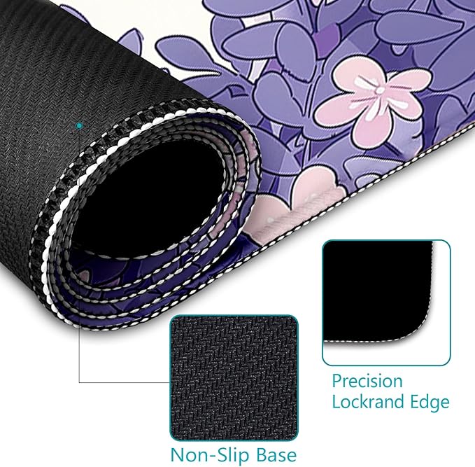 LIMKRIAN Cat Purple Mouse Pad Large Desk Mat, Kawaii Purple Computer Mousepad with Stitched Edges Non-Slip, Keyboard Mouse Pad for Desktop Cute Office Supplies Desk Decor Accessories 31.5x11.8 in