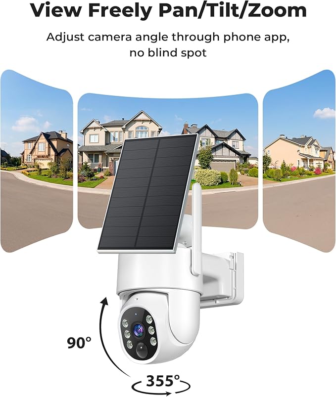 Security Cameras Wireless Outdoor 5G& 2.4G, No Subscription, 2 Cam-Kit,4MP Solar Powered Home Security Cameras System With 360°PTZ,128GB Local Storage,Color Night Vision WiFi Cameras for Home Security