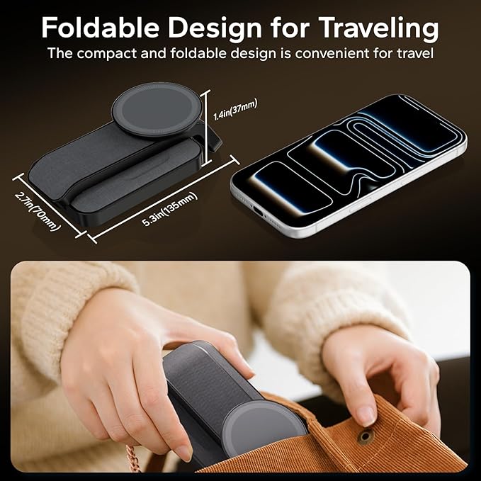Eazpower 3 in 1 Foldable Wireless Charging Station for MagSafe, Nightstand Magnetic Charger Stand for iPhone 17 16 15 14 Pro Max, Travel Charging Dock with Night Light for Apple Watch/AirPods (Black)
