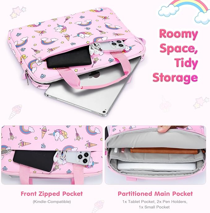 MoKo 7-8 Inch Kids Tablet Sleeve - Carrying Case for Fire 7/8 Kids Edition, Tablet Bag with Shoulder Strap, Pink Unicorn