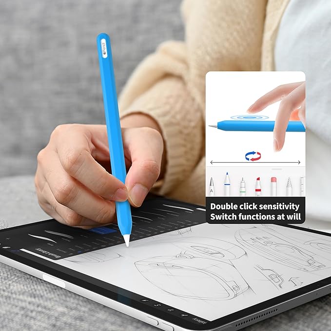 Hi Color Silicone Pencil Case Compatible with Apple Pencil 2nd generation Apple Pencil Pro Silicone Cover Sleeve for Ipad Pencil 2 Protective Cover for Apple Pen Accessories (sky blue+dark grey)