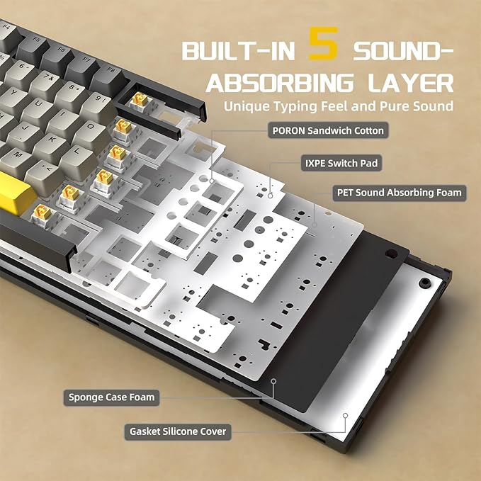 Attack Shark ajazz AK820 75% Wired Mechanical Gaming Keyboard Hot Swappable RGB Custom Keyboard Gasket Mount CNC Knob PBT Keycap Linear Moon Switch NKRO for PC/Win/Mac-Black/Grey