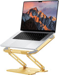 JCZT Adjustable Laptop Stand for Desk, Metal Foldable Laptop Riser, Portable Laptop Holder Mount, Ventilated Cooling Computer Notebook Stand for MacBook Air Pro, All 10-16'' Notebooks Laptops, Gold