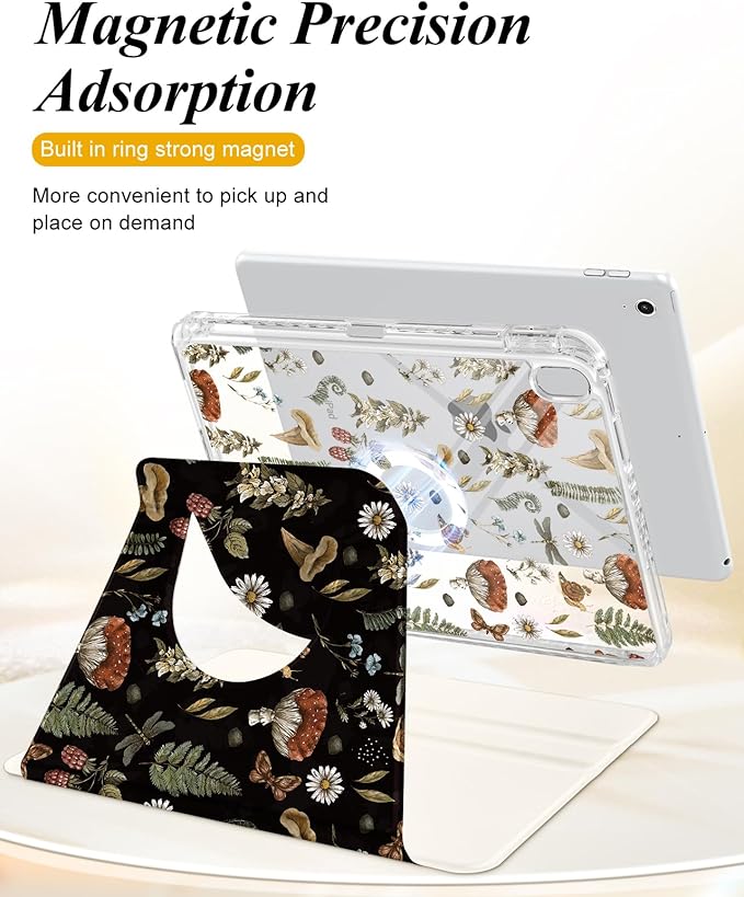 Shorogyt for iPad A16 11th Generation 11 inch 2025 /for i Pad 10th Generation case Magnetic Stand for Women - Cute Design 360 Degree Rotating Covers Girls Kids with Pencil Holder,Plant