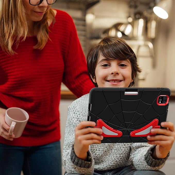 AKABEILA Compatible with Apple iPad Pro 11 inch(2018)/Apple Air 4 10.9(2020)/Air 5 10.9(2022)/Air 6 M2 (2024)/Air 7 M3 (2025) Tablet Case，Cover with Kickstand for Kids Children Boys Babies Black Red