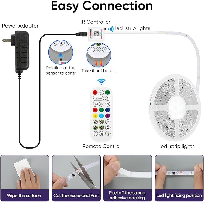 LED Lights for Bedroom, 50FT IC RGB LED Strip Lights, Color Changing, Multiple Colors Chasing Effects, APP & Remote Control, Timer Function, Music Sync Lights for Party, Home Decor