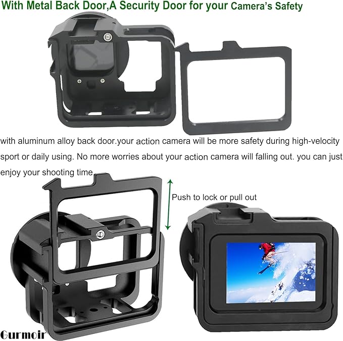 Metal Protective Case for Go Pro Hero 13/12/11/10/9 Black, Upgraded Aluminum Alloy Back Door Housing Frame Video Cage, with 2 Cold Shoe Mount and 52mm Filter