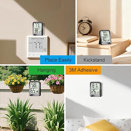 3 Pack Room Thermometer Indoor Hygrometer Digital Mini Humidity Meter Gauge with Temperature and Humidity Monitor Sensor for House, Pet, Plant, Incubator - Battery Included