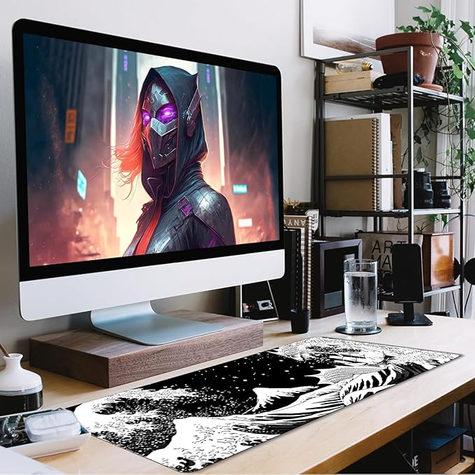 Large Gaming Mouse Pad, Waterproof Extra Large Big Mouse Pad with Stitched Edge, XXXL Non-Slip Black Computer Long Mousepad for Gamer, Office & Home, Black White Dragon