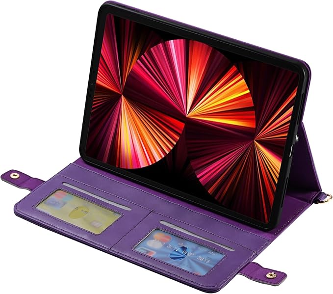 Handbag Case for 9.7-inch iPad 2018 2017 (iPad 5th/6th Generation), iPad Air/Air 2 Case, Techcircle Smart Folio Stand PU Leather Crossbody iPad Cover with Hand Strap, Pencil Holder Wallet Case, Purple