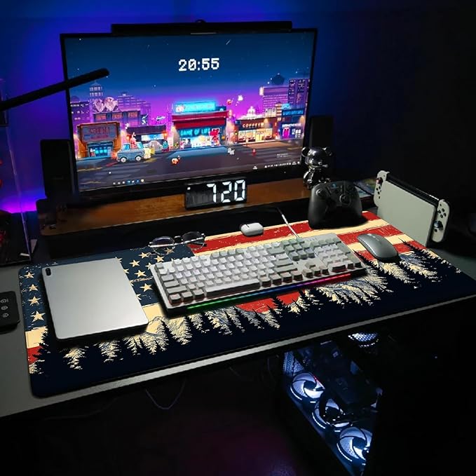 Extended Gaming Mouse Pad, Large Mouse Mat 3 mm Nature Rubber Base Mousepad with Stitched Edges, Non-Slip Desk Mat for Office Home Great Gift 31.5x11.8 Inch (USA Flag 3)