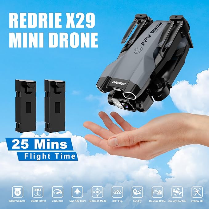 1080P Mini Drone with Camera, Drone for Beginners with Light, WiFi Transmission, One Key Start, Gestures Selfie, Waypoint Fly, 3D Flip, Headless Mode and App Control,