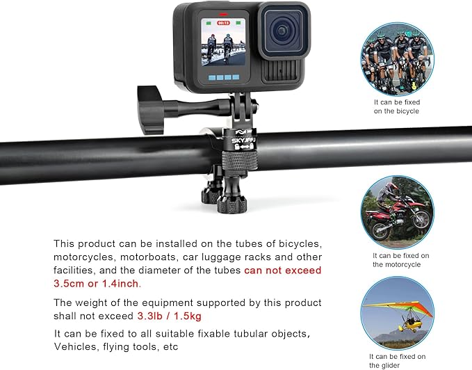 Bike Handlebar Mount forGopro Hero 13 12 11 10 9 8 DJI Osmo Insta360 AKASO and Other Action Camera 360-degree Rotation for 0.6-1.38 inch All-Aluminum Bicycle Motorcycle Handlebar Selfie Stick