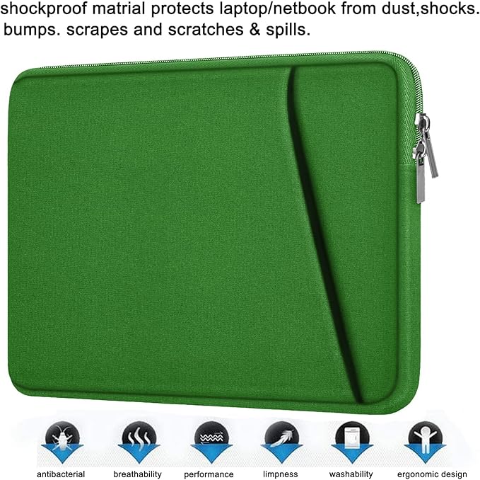 Askuko Laptop Sleeve 15.6 inch, Shockproof Protective Computer Case, Handbags Portable Laptop Bag for HP Dell Asus Lenovo Notebook Computer with Front Pocket, Dark Green
