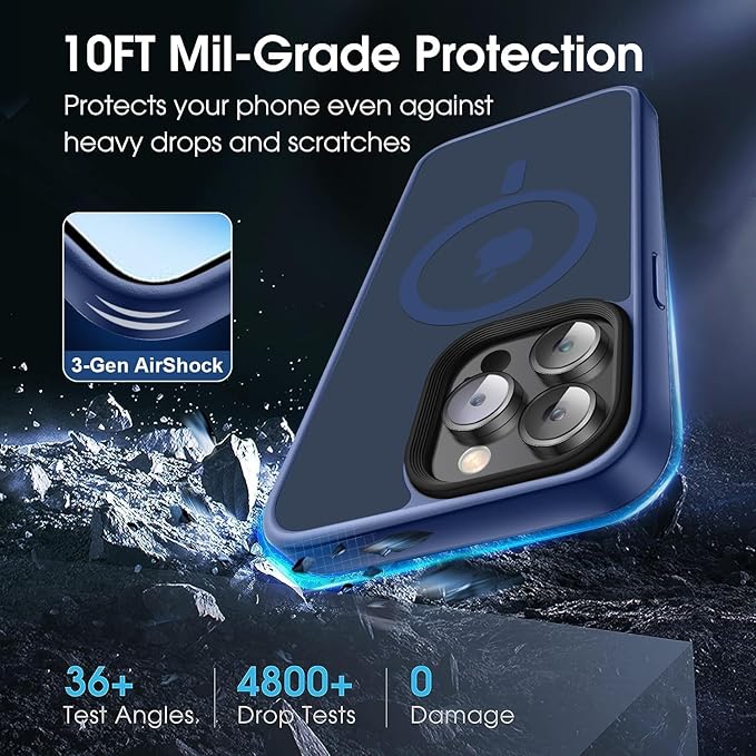 Magnetic Case for iPhone 14 Pro Max Case [10FT-Grade Drop Tested & Compatible with MagSafe] Translucent Anti-Fingerprint Anti Shockproof Protective Shell 6.7 Inch, Navy Blue