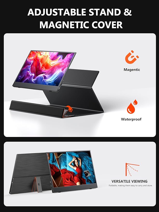 4K Portable Monitor, 13.3" UHD IPS Portable Laptop Screen, Second Screen Dual USB C HDMI Computer Gaming Display with Speakers, Travel Monitor for PC Phone PS4/5 Xbox Switch