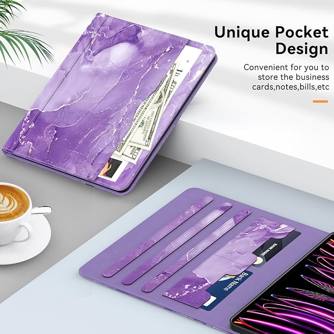 Zonefoker Case for New iPad Pro 12.9 inch 6th/5th/4th/3rd Generation 2022/2021/2020/2018, 12.9'' ipad Pro Leather Folio Protective Cover 6/5/4/3 Gen with Pencil Holder, Auto Wake/Sleep, Marble Purple