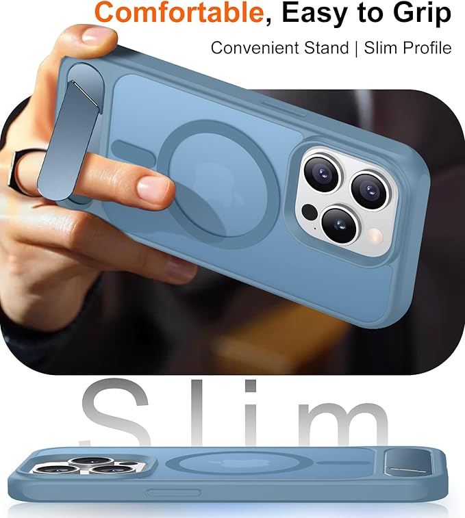 Magnetic Compatible with iPhone 15 Pro Case, [Built-in Invisible Kickstand][Compatible with MagSafe][Military Grade Shockproof] Slim Translucent Matte Phone Case for iPhone 15 Pro 6.1"