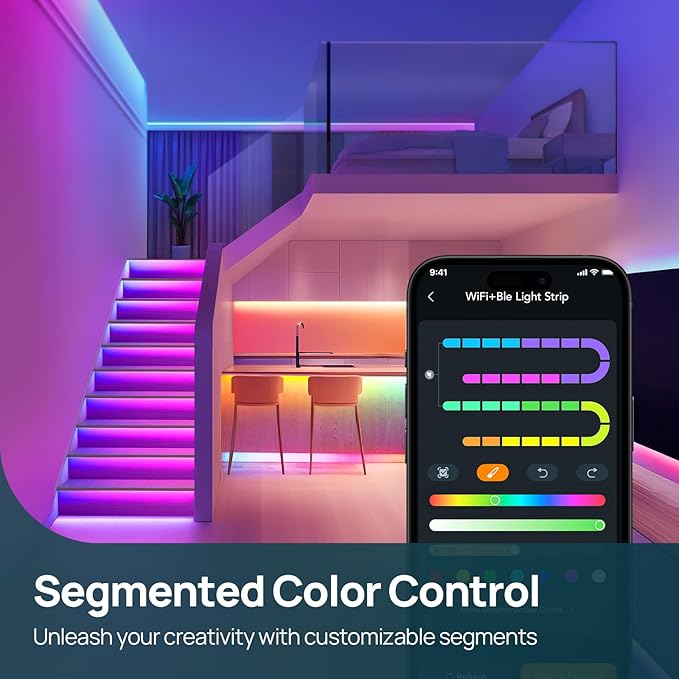 Linkind LED Strip Lights RGB 50ft, Smart Light Strip Work with Alexa and Google Home, App Control Music Sync Segmented Color Changing Led Lights for Bedroom Kitchen
