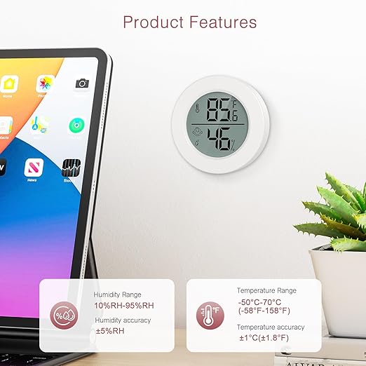 LOFICOPER Mini Digital Thermometer Hygrometer, Wireless Temperature and Humidity Sensor, Indoor Temperature Humidity Gauge with ℃/℉ Switch, Comfort Indicator, for Home, Office, Greenhouse, 2 PCS