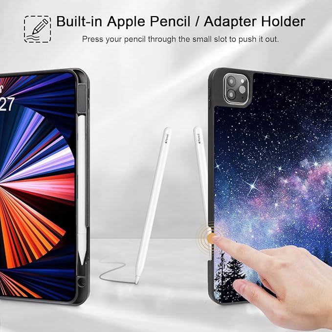 Tuiklo for iPad Pro 12.9 inch 6th / 5th / 4th / 3rd Generation 2022 2021 2020 2018 Release Case- Built in Pencil Holder Slim Protective Cover with Auto Wake/Sleep, Moonlight