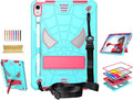 Dteck for iPad Air (3rd Generation) 2019 and iPad Pro (2017 Release) Hard Case 10.5" with Kickstand, Shoulder Strap/Screen Protector Film/Stylus Included, Shockproof Cute Spider Kid's Cover, Mint/Rose