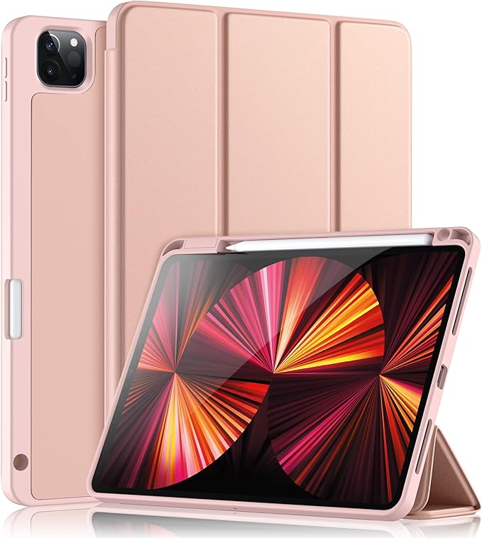 Wenlaty Compatible with iPad Pro 11 Inch Case 4th/3rd/2nd Generation with Pencil Holder, for iPad 11 Pro Case 2022/2021/2020, Slim Protective Cover with Soft TPU Back, Auto Wake/Sleep, Rose Pink