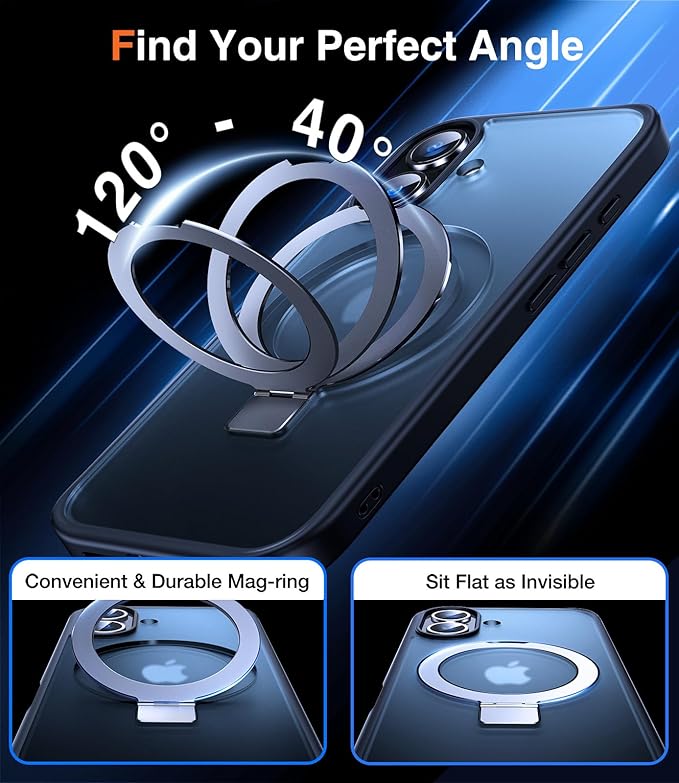 Chicfun 3-in-1 [Magnetic+Kickstand+Ring Holder] for iPhone 16 Case with Stand Ring Holder， Compatible with MagSafe, Military Shockproof Protective Kickstand Phone Case iPhone 16 Cover Black