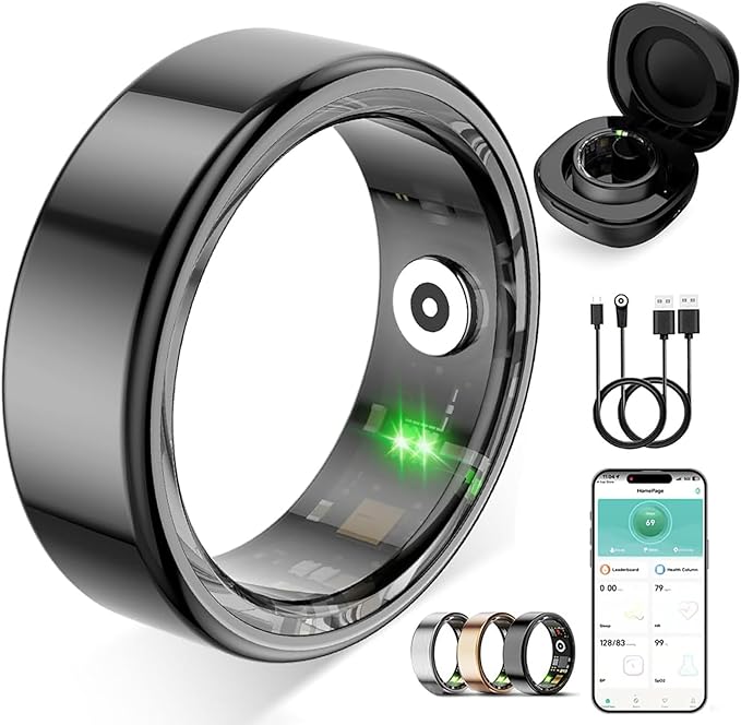 Smart Ring for Women Men,No Subscription Fee,Fitness Tracker Ring with Heart Rate, Sleep Monitoring, Blood Oxygen, Step Counting for iOS and Android, Waterproof(Black, 9)