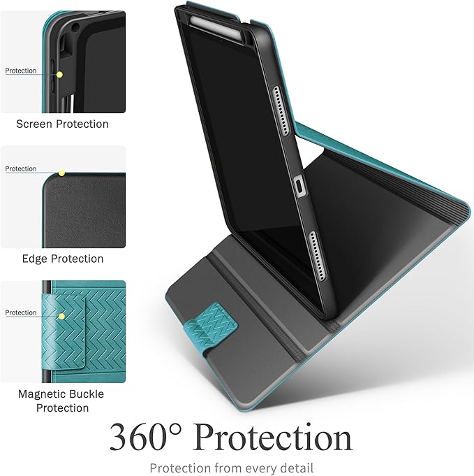 auaua Case for iPad Pro 13 Inch (M5/M4) 2025/2024, PU Leather Case with Pencil Holder, Supports Pencil Pro and Pencil(USB-C), Adjustable Angles, Auto Sleep/Wake (Green)