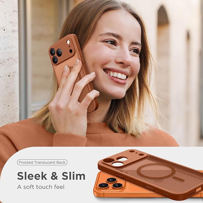 CAPRARO Magnetic for iPhone 17 Pro Case, Upgraded [Full Camera Protection] [Compatible with MagSafe] Protective Translucent Matte Women Girl Phone Case Cover, Dark Orange