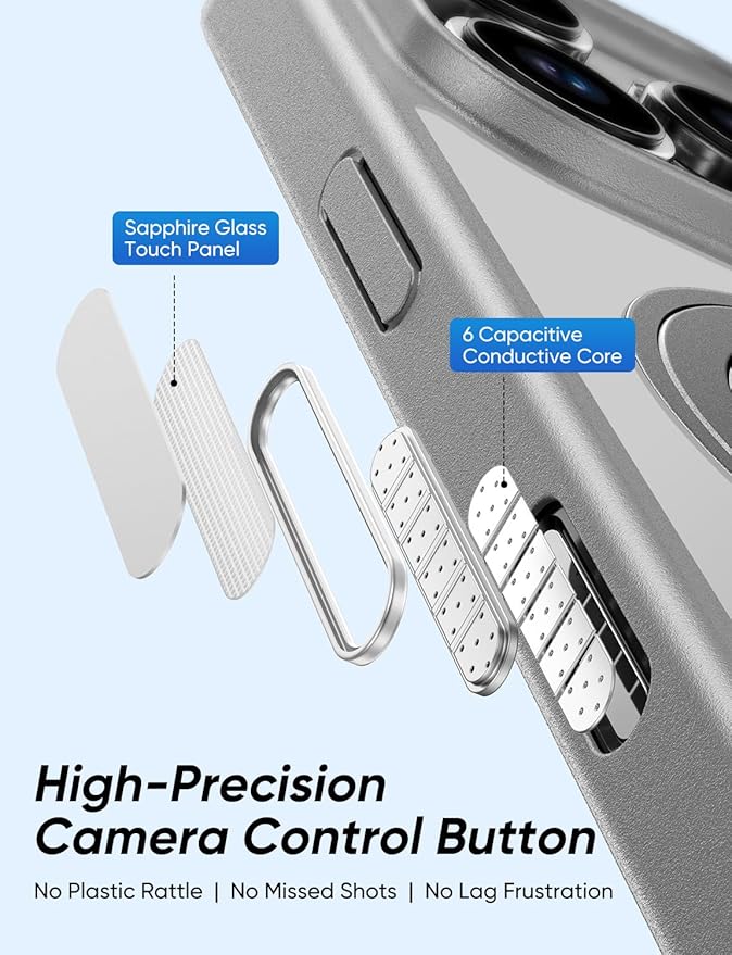MAGIC JOHN 360° Rotatable Magnetic Invisible Stand for iPhone 16 Pro Case [Camera Control Button] [Compatible with MagSafe] 16FT Shockproof for iPhone 16 Pro Case with Kickstand, Gray