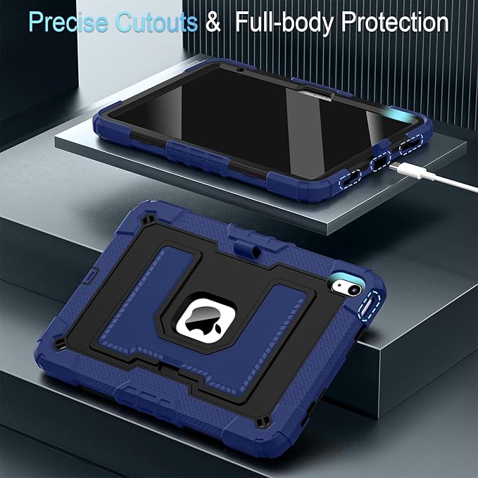 for iPad (A16) 11th 11 Inch/10th Generation 10.9 Inch 2025/2022 iPad Case 10th Generation with Shoulder Strap/Pencil Holder,Shockproof Cover for i Pad 11th/10th,Navy Black